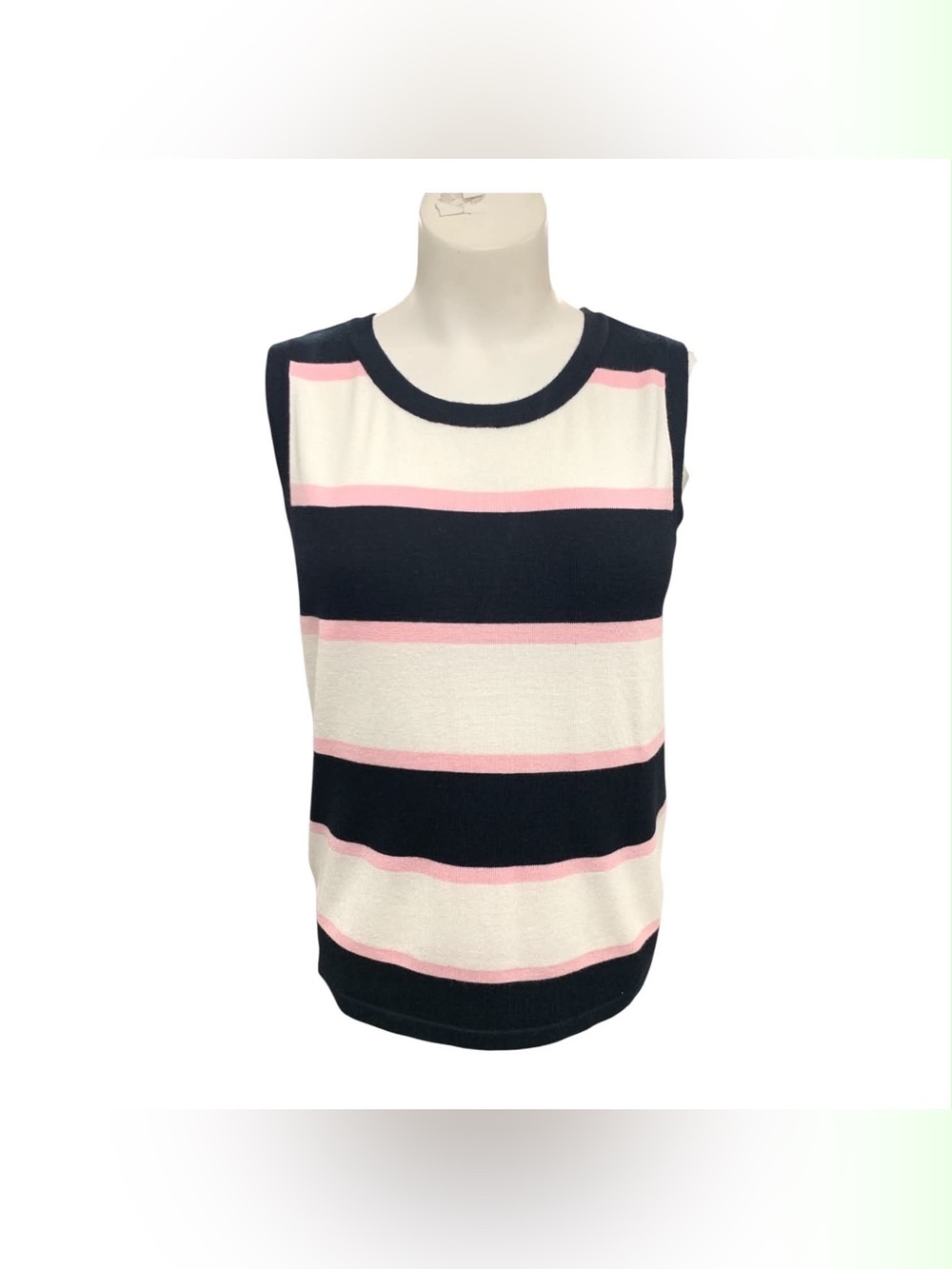 cleo Striped Sleeveless Knit Tank in Navy, White & Pink Size M